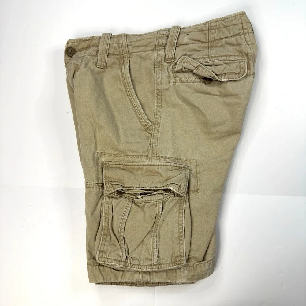 Vintage Y2K Abercrombie & Fitch Cargo Shorts‎ Mens Size 28 Tan Camo Drawstring
